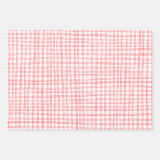 Gingham handgetekende moderne Schattigee rood-witt Inpakpapier Vel (Voorkant 3)