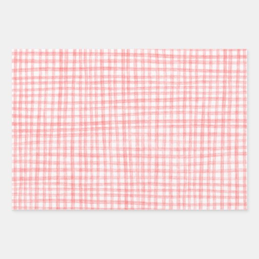 Gingham handgetekende moderne Schattigee rood-witt Inpakpapier Vel (Voorkant)