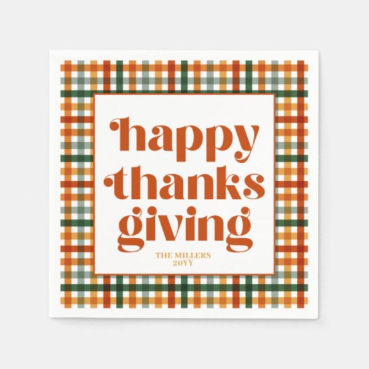 Gingham Happy Thanksgiving Servet (Voorkant)