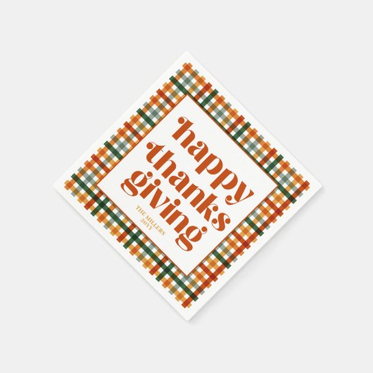 Gingham Happy Thanksgiving Servet (Hoek)