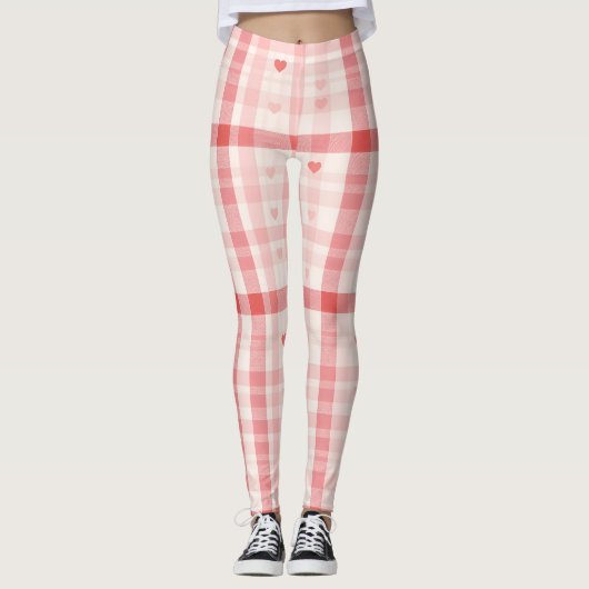 Gingham-harten • Klassieke zoete Valentijn-naadloo Leggings (Voorkant)