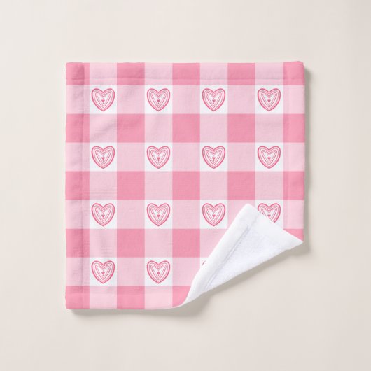 Gingham harten roze badhanddoek set bad handdoek (Wasdoekje)