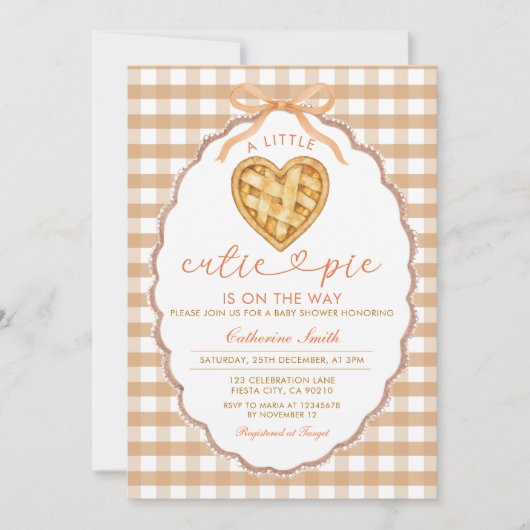 Gingham Heart Cutie Pie is on the way Baby Shower Kaart (Voorkant)