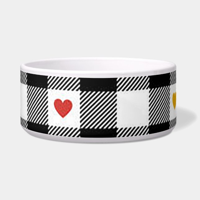 Gingham Heart Dog Bowl Voerbakje (Voorkant)