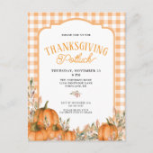 Gingham Herfstpompoenen Thanksgiving Potluck Feestdagenkaart (Voorkant)