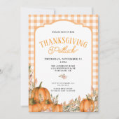 Gingham Herfstpompoenen Thanksgiving Potluck Kaart (Voorkant)