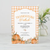 Gingham Herfstpompoenen Thanksgiving Potluck Kaart (Staand voorkant)