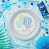 Gingham Hete Luchtballon Baby Blauw Papieren Bordje (Feest)