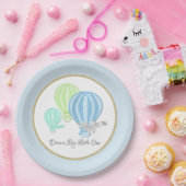 Gingham Hete Luchtballon Baby Blauw Papieren Bordje (Feest)