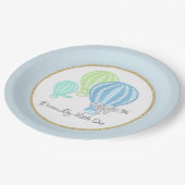 Gingham Hete Luchtballon Baby Blauw Papieren Bordje (Gekanteld)