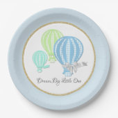 Gingham Hete Luchtballon Baby Blauw Papieren Bordje (Voorkant)