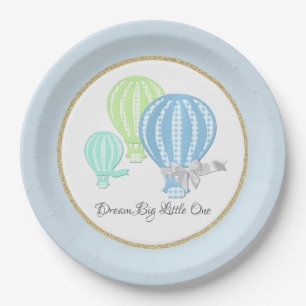 Gingham Hete Luchtballon Baby Blauw Papieren Bordje