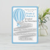 Gingham Hete Luchtballon Blauw Baby shower Kaart (Staand voorkant)