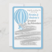 Gingham Hete Luchtballon Blauw Baby shower Kaart (Voorkant)