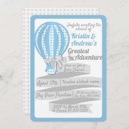 Gingham Hete Luchtballon Blauw Baby shower Kaart