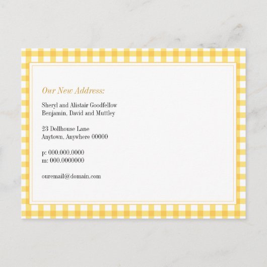 Gingham Home Moving Briefkaart (Achterkant)