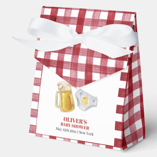 Gingham Huggies Chuggies Beer Diaper Baby Shower  Bedankdoosjes (Voorkant)