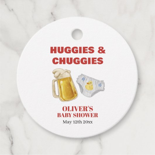 Gingham Huggies Chuggies Beer Diaper Baby Shower  Bedankjes Labels (Voorkant)