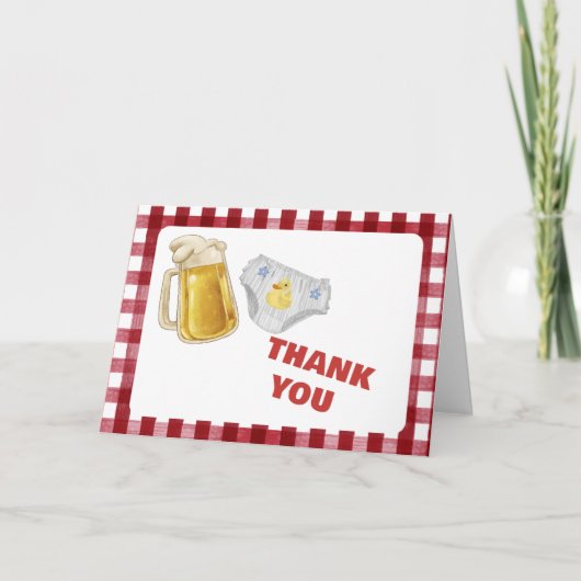 Gingham Huggies Chuggies Beer Diaper Baby Shower  Bedankkaart (Voorkant)