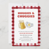 Gingham Huggies Chuggies Beer & Diaper Baby Shower Kaart (Voorkant)