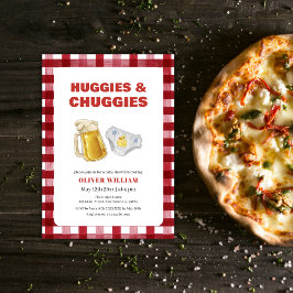 Gingham Huggies Chuggies Beer & Diaper Baby Shower Kaart