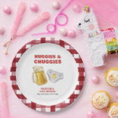 Gingham Huggies Chuggies Beer Diaper Baby Shower Papieren Bordje (Feest)
