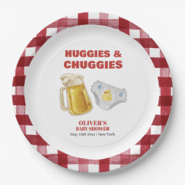 Gingham Huggies Chuggies Beer Diaper Baby Shower  Papieren Bordje