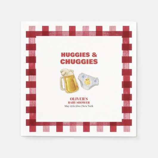 Gingham Huggies Chuggies Beer Diaper Baby Shower  Servet (Voorkant)