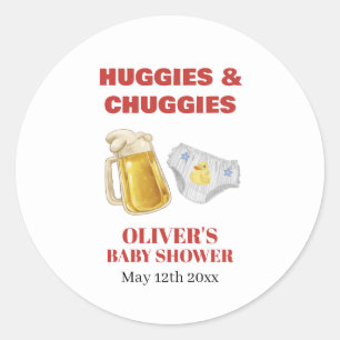 Gingham Huggies Chuggies Bier Luier Baby Shower Ronde Sticker