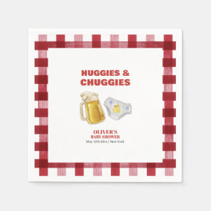 Gingham Huggies Chuggies Bier Luier Baby Shower Servet