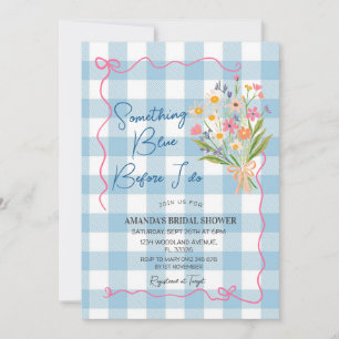 Gingham Iets Blauw Voordat Ik Trouw Bruidsuitnodig Kaart