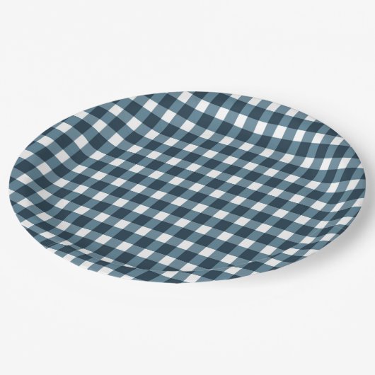 Gingham Indigo Blue Pattern Papieren Bordje (Gekanteld)
