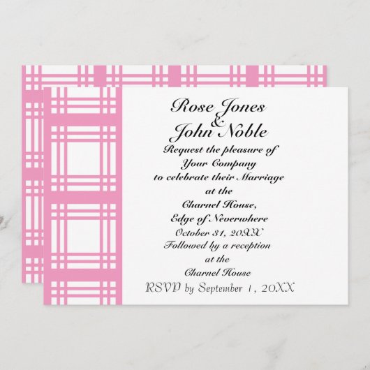 Gingham Ivory (Roze) Wedding Uitnodiging (Voorkant / Achterkant)