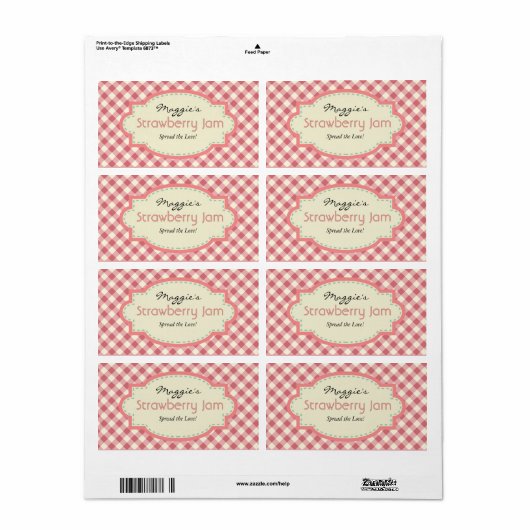 Gingham Jam Jar Labels, Aanpassen Etiket (Full Sheet)