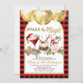Gingham Jingle Mingle Kerstcocktailfeest Kaart (Voorkant)