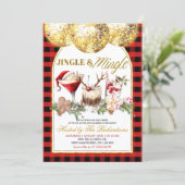 Gingham Jingle Mingle Kerstcocktailfeest Kaart (Staand voorkant)