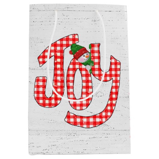 Gingham Joy on Whitewash Wood Medium Cadeauzakje (Voorkant)