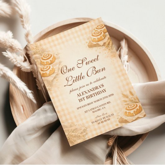 Gingham Kaneelrol Kleine Broodje 1e Verjaardag Kaart