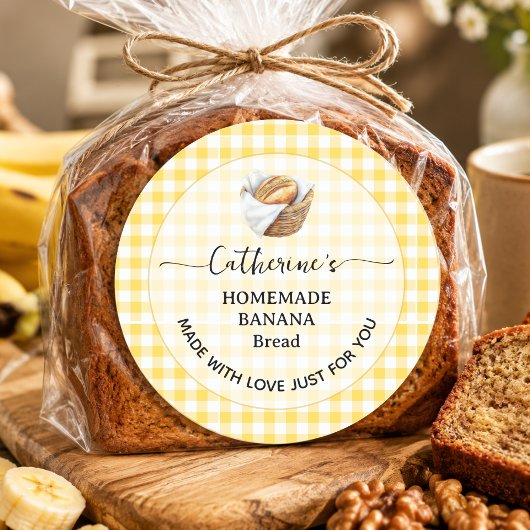 Gingham kariert zelfgemaakte banaanbrood label