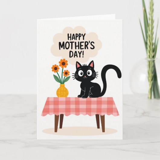 Gingham Kat Bloemen Wenskaart Kaart (Voorkant)