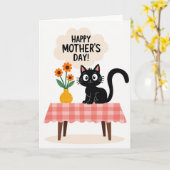 Gingham Kat Bloemen Wenskaart Kaart (Gele Bloem)