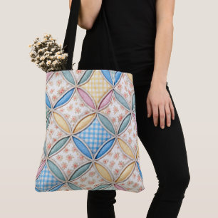 Gingham Kathedraalraam Quilt Ontwerp Tote Bag