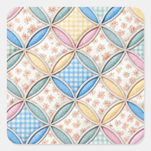 Gingham Kathedraalraam Quiltontwerp Vierkante Sticker (Voorkant)