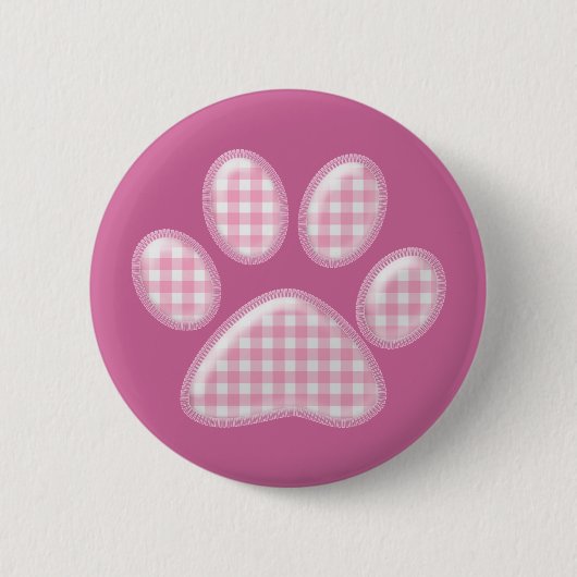gingham kattepoot - roze ronde button 5,7 cm (Voorkant)