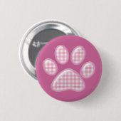 gingham kattepoot - roze ronde button 5,7 cm (Voorkant /achterkant)