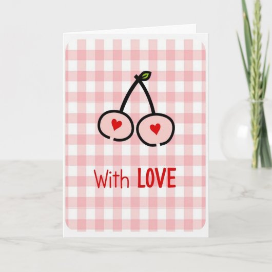 Gingham Kersen Liefdeskaart Kaart (Voorkant)