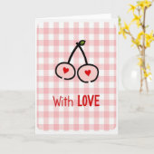 Gingham Kersen Liefdeskaart Kaart (Gele Bloem)