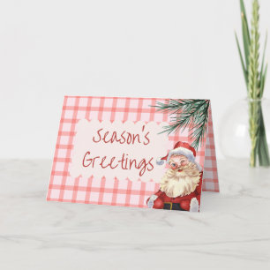 Gingham Kerst Kaart met  Santa Groet