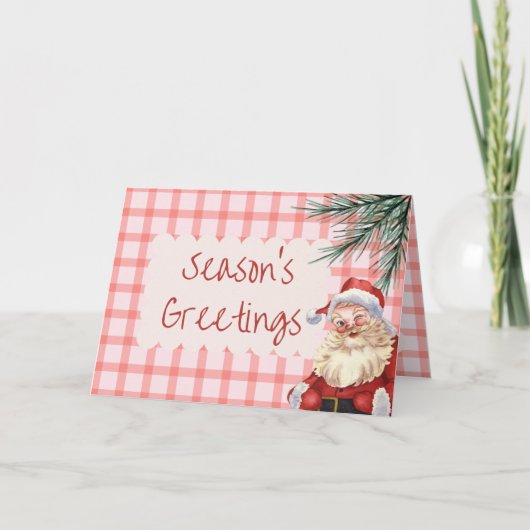 Gingham Kerst Kaart met  Santa Groet (Voorkant)