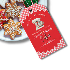 Gingham Kerstkoekjes Gebakken Goederen Label Cadeaulabel
